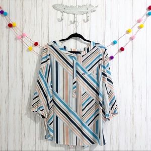 NYDJ henley geometric stripe pleated back top 1X